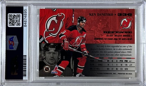 Ken Daneyko auto insc 1994 Leaf card #336 PSA Encapsulated New Jersey Devils - Picture 2 of 3