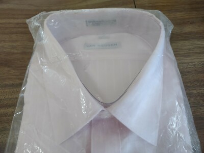 NOS VTG Pink stripe Van Heusen Collar 17 Longer Tail Single Needle Half sleeve