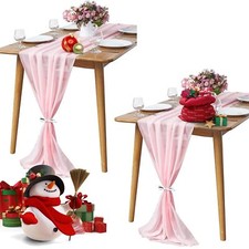 2 Pack 10Ft Blushing Pink Chiffon Table Runner Sheer 29x120 Inch for Romantic...