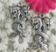 Free Ship 30 pcs Antique silver Dragon charms pendant 36X22mm H-3381