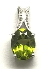 Sterling Silver Petite Faceted Oval Green Peridot - Diamond Accent Bail Pendant