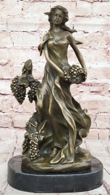 Original Signed Milo Maiden Picking Grape Bronze Sculpture Art Statue Figurine