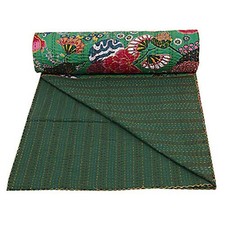 Indian Handmade Cotton Fruit Print Kantha Quilt Throw Reversible Blanket Baby 