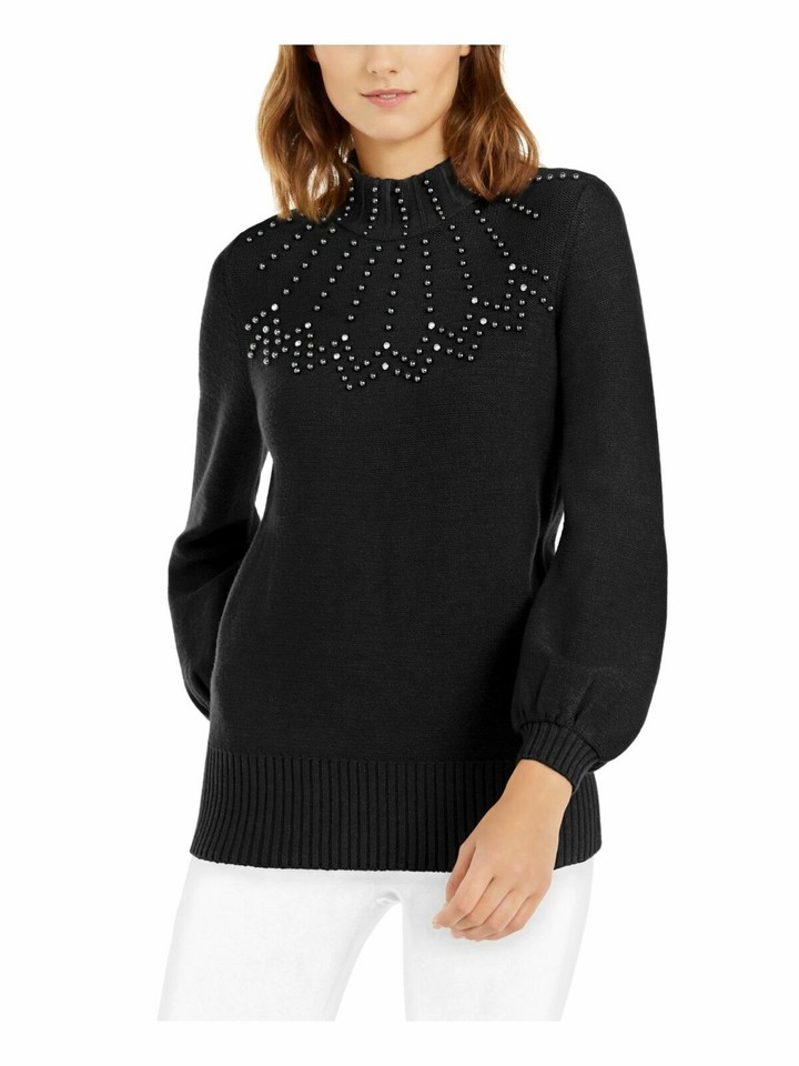 Alfani Keyhole Ruffle Sleeve Sweater Black Size 10 main image 0