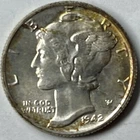 1942-P Mercury Dime Gem UNC Luminous Champagne on Obverse Edge - Full Bands.