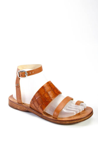 Rag & Bone Womens Croc Embossed Ankle Strap Sandals Brown Leather Size 37.5 - Picture 1 of 5