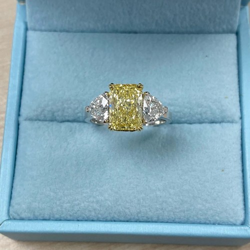 IGI 2.05 Ct Fancy Intense Yellow Radiant Lab Grown Diamond Ring 18k White Gold - Picture 15 of 21