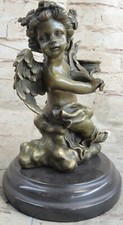Scultura Di Angelo Bambino In Bronzo Autentico Guardian Con Metodo Di Cera Persa