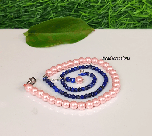 Top Qualität hellrosa Perlen und Lapislazuli Perlen Halskette glatt rosa Schmuck - Bild 3 von 4