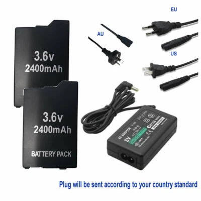 2x Batteria + Caricatore CA EU/US/AU per Sony PSP 2000 PSP 3000 PSP 2004 3004 S110