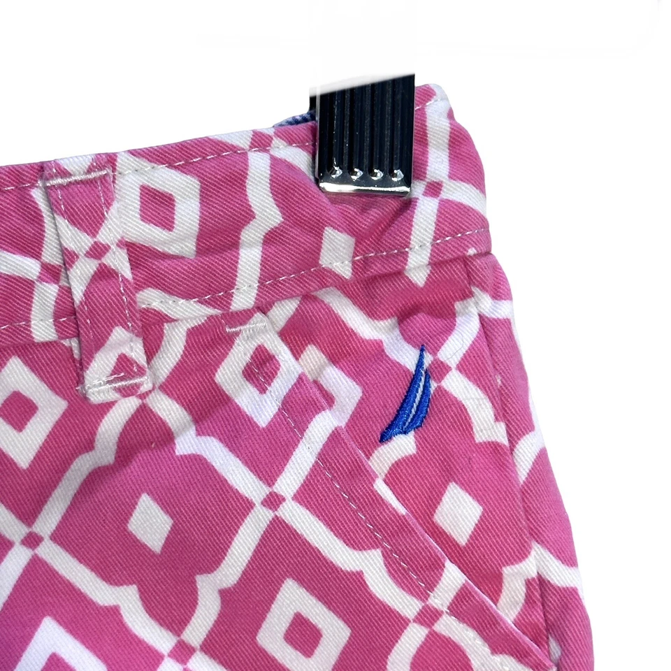 Nautica Girls Youth Pink White Moroccan Print Adjustable Waist Shorts Size 4T - Image 3 of 4