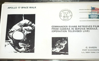 APOLLO 17 SARZIN EVENT COVER ''EVANS Space Walk,'' Cancel 8c Flag Cape 12-17-1972
