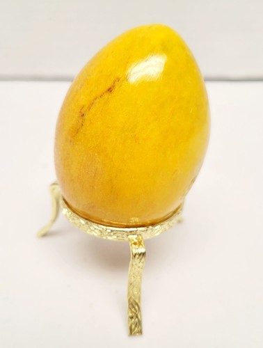 Yellow Polished Decor 7.4 Oz Ounce Egg Shaped Paperweight with Stand 3.5in Tall - Picture 3 of 5