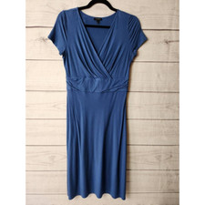 Talbots Womens Dress Blue Surplice Neckline Stretch Short Sleeve  S