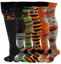 Halloween Design Thigh High Over the Knee Socks for Women 6 Pairs 