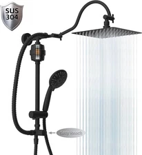 Hibbent Metal 10'' Filtered Rainfall Shower Head Combo.. Matte Black