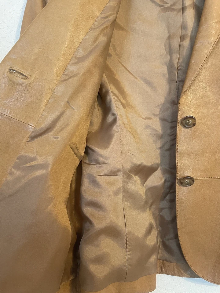 Chaqueta Blazer Vince Mujer Marrón Ajustada Cuero Cordero Talla 2 $1095 Foto 4 de 4