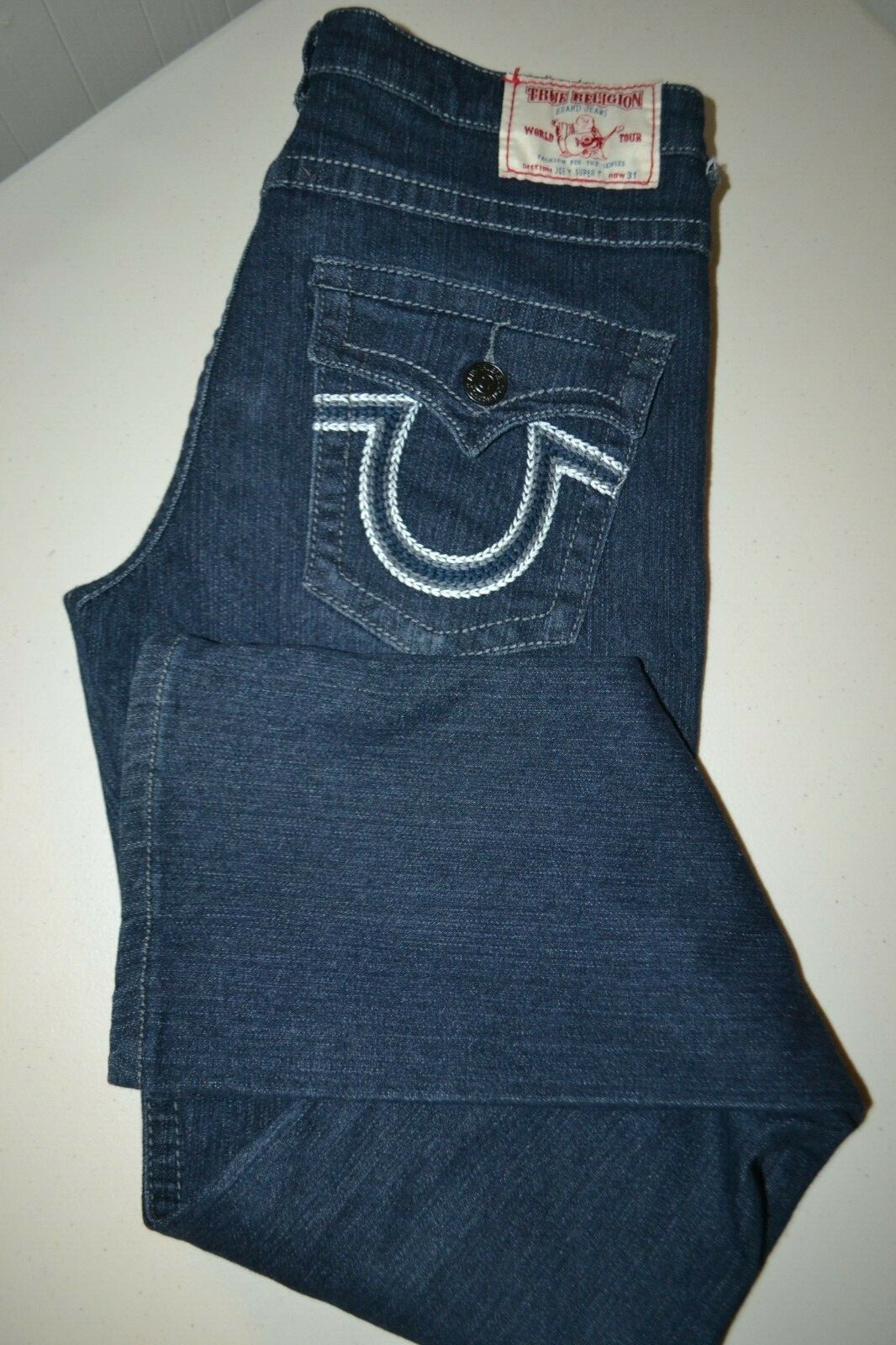 True Religion Women's Joey Super T Thick Stitch U Pocket Flaps Jeans Sz 31x32