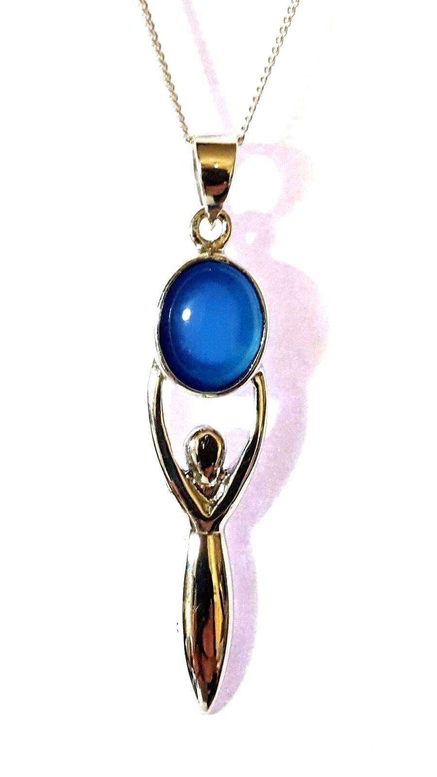 Blue Agate Gemstone 925 Silver Goddess Necklace Jewellery Pendant Boxed