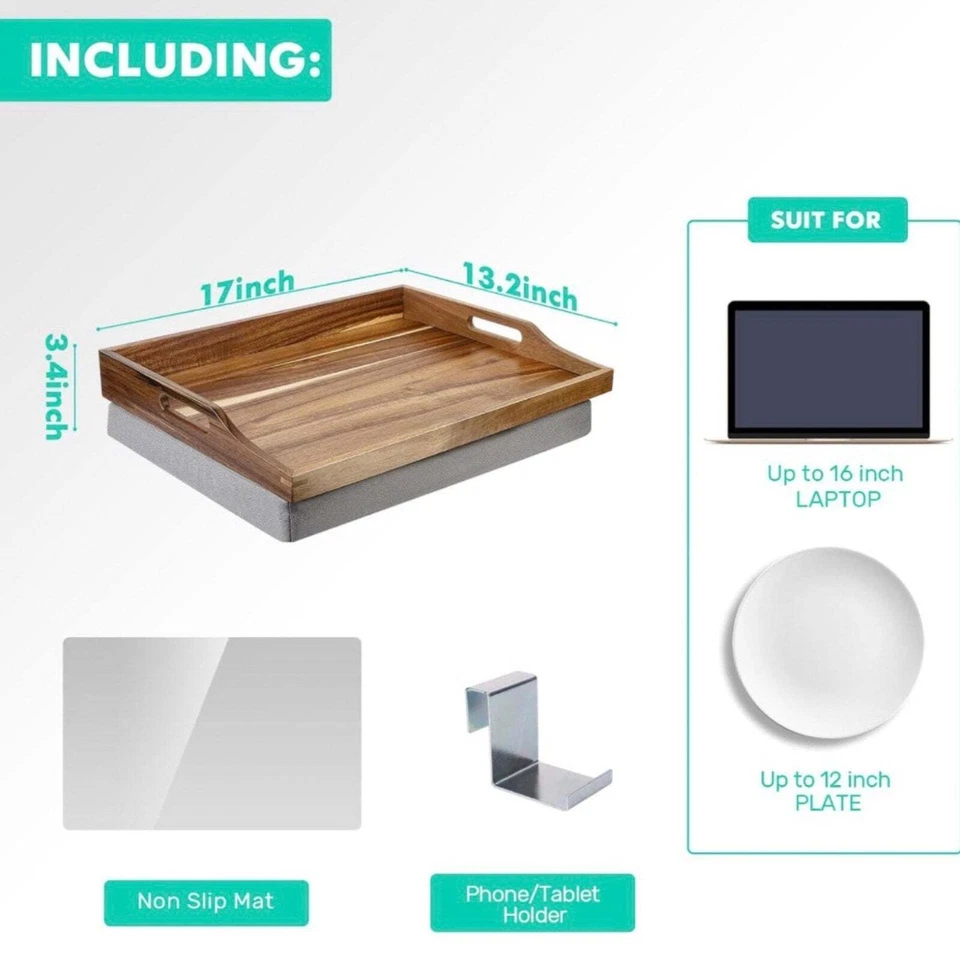 17" Acacia Wood Lap Desk with Detachable Cushion & Phone Holder - Image 4 of 4