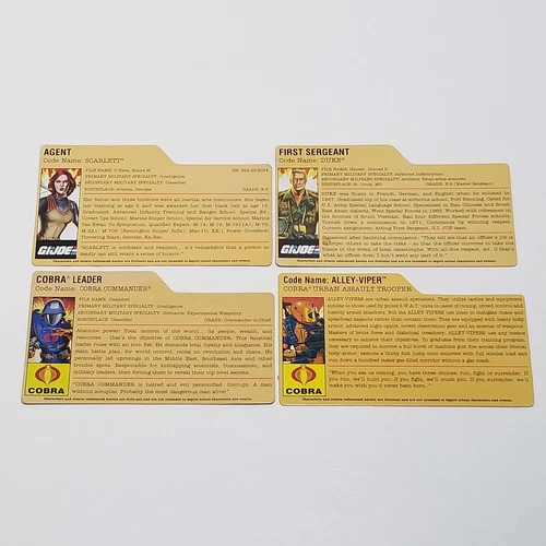 GI Joe Cobra Modern File Card Bio Card ARAH Pre-Cut Duke Commander Scarlett
