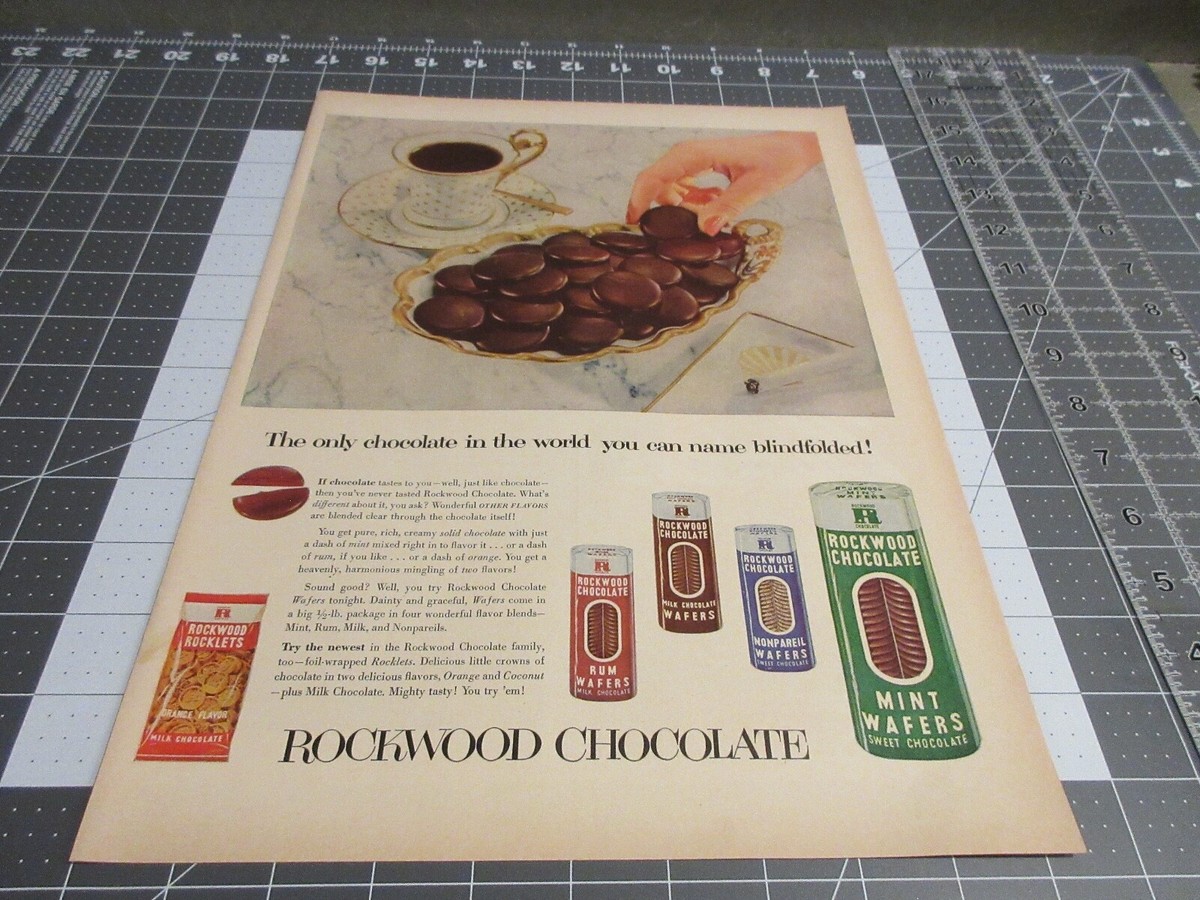 1953 Rockwood Chocolate Wafers Candy Ad | eBay