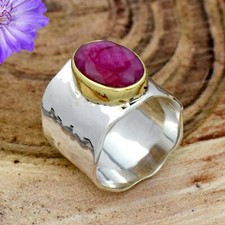 Lab Created Ruby Gemstone 925 Sterling Silver Ring Handmade Jewelry Ring Gift