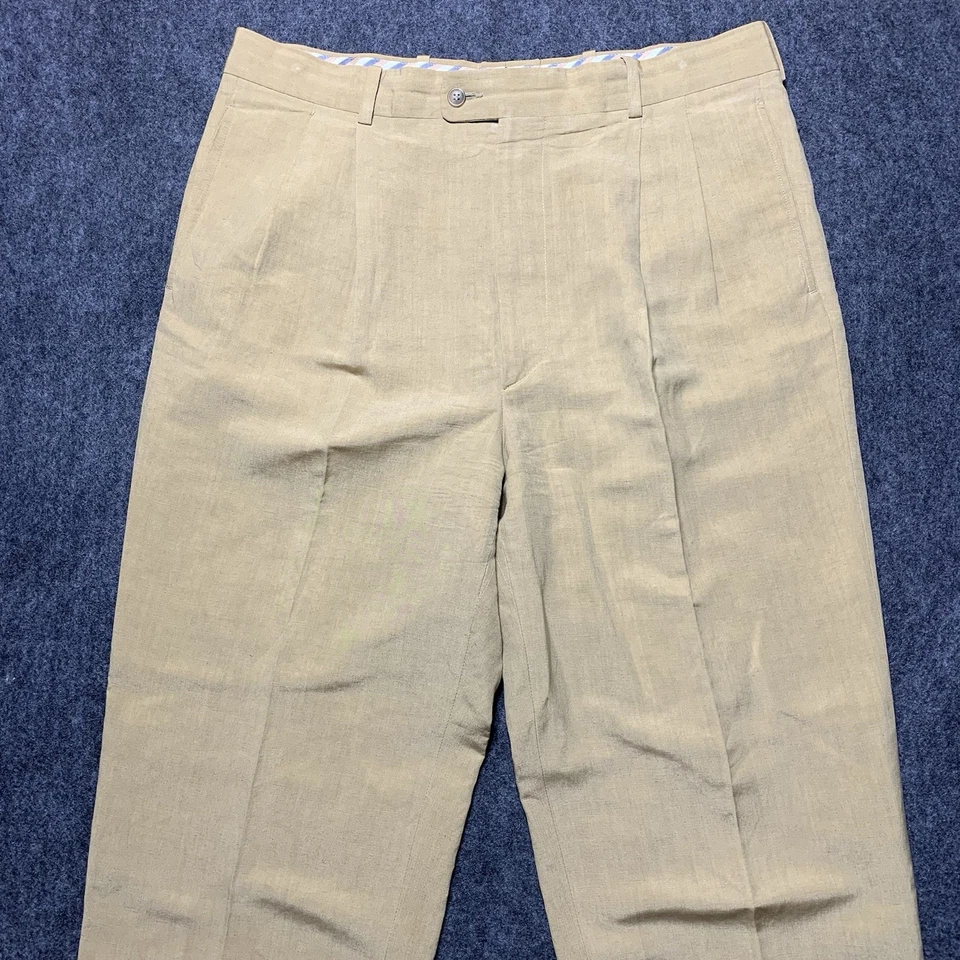 Bernard Zins Lino Seda Vestido Pantalones Pantalones Hombre 36x31 Marrón Plisado Francia Foto 2 de 4