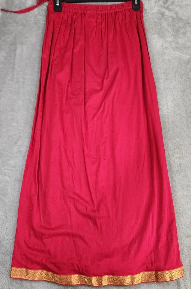 Falda Notations Mujer Pequeña Corbata Envolvente Roja Maxi Borde Dorado Boho Festival Indio Foto 2 de 4