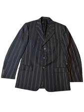 Versace Black Pinstripe Blazer 52R Wool Italy Medusa Logo Classic Tailored