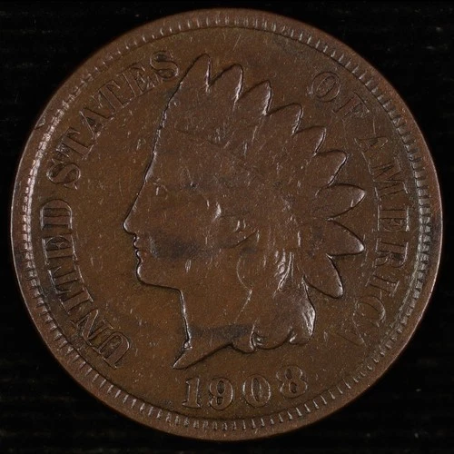 Indian Head Cent. 1908  VG Circulated. Lot # JRRC-1042