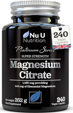 Magnesium Citrate 1480Mg - 240 Vegan Capsules - 4 Month Supply - Providing 444Mg 0.25 per thousand milligrams