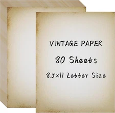 80 Sheets Vintage Paper, 8.5" x 11" Antique Stationary Paper for Brown 