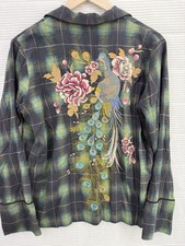 Johnny Was Embroidered Plaid Pajama Top Peacock Size S