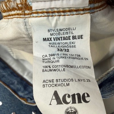 Acne Studios Max Vintage Blue Mens 32/32 Blue Slim Straight Jeans