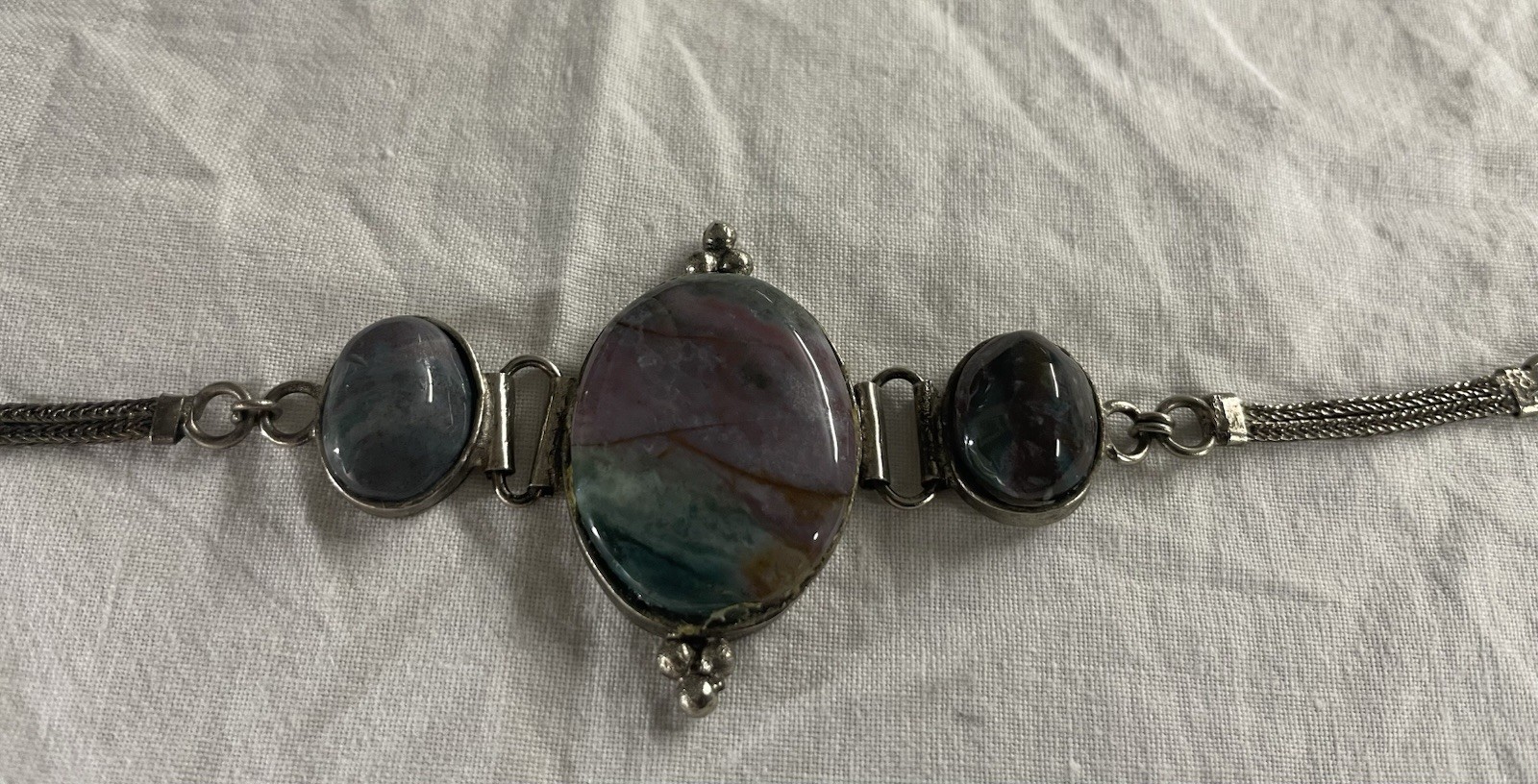 Handmade Agate Silver Gemstone Statement Bracelet - image 5