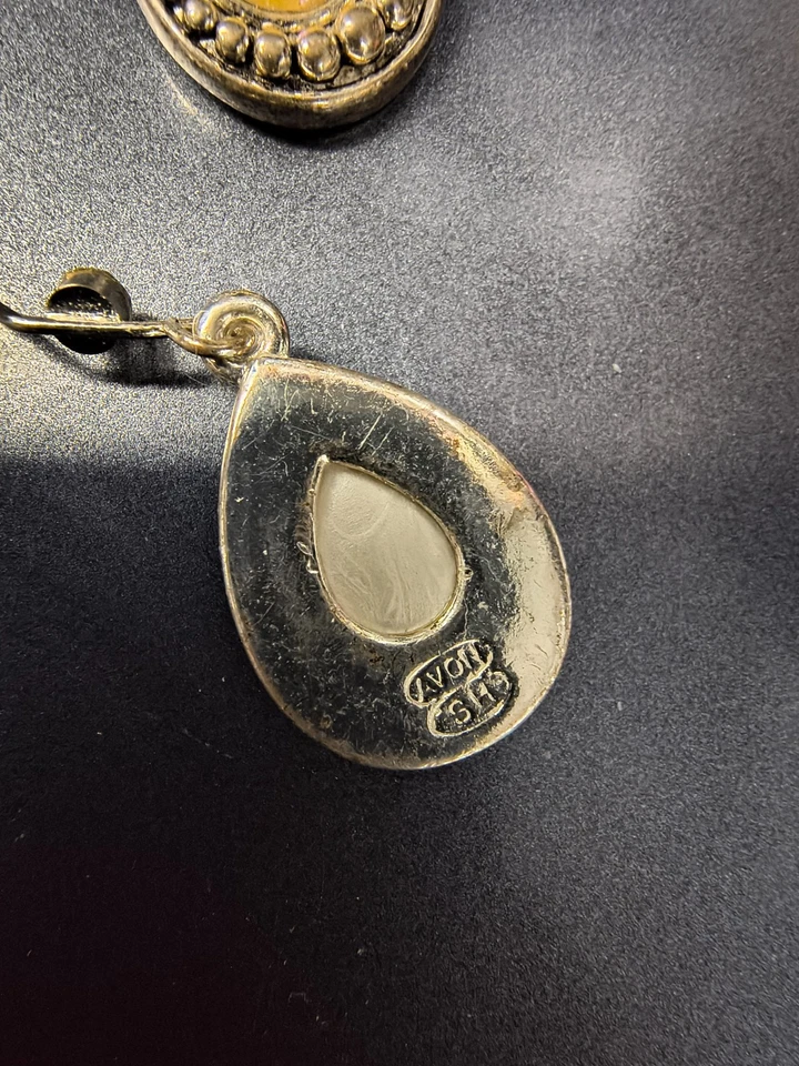 Avon 2007 Plato Plata Citrino Set Regalo Gota Y Collar Pendientes Gancho Francés Foto 4 de 4