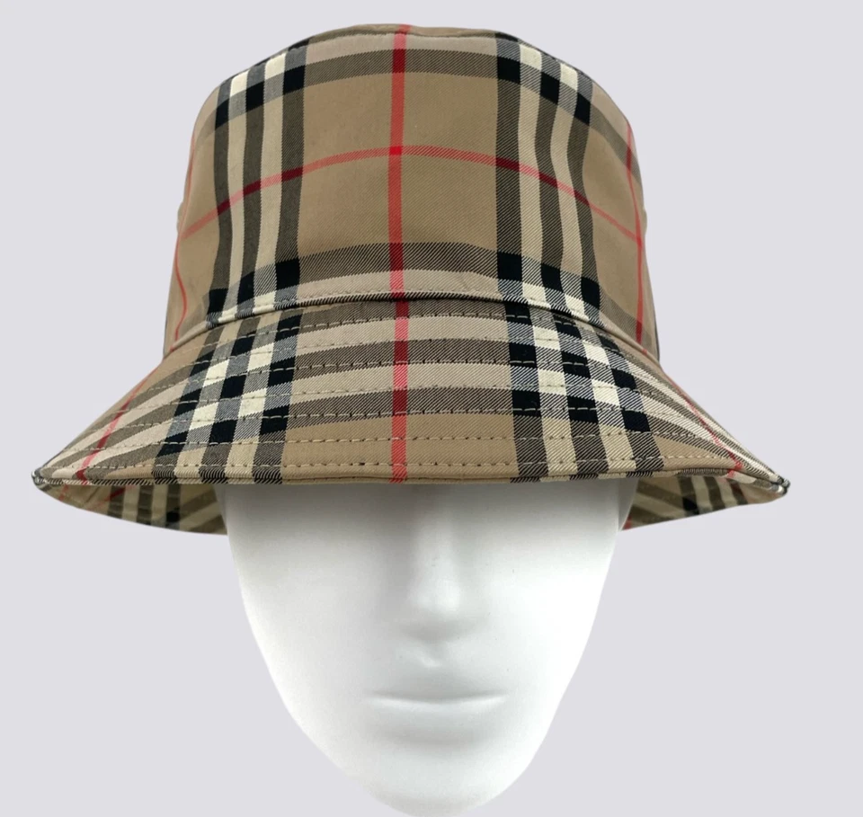 Burberry London Nova Check Monogram Cotton Canvas Bucket Hat Cap Head Size M - Image 4 of 4