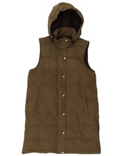 Zara Womens Hooded Longline Padded Gilet UK 12 Medium Khaki BP06