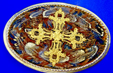 Iron Cross Faith Christian Symbol on Quail Feathers Unique Western Belt Buckle