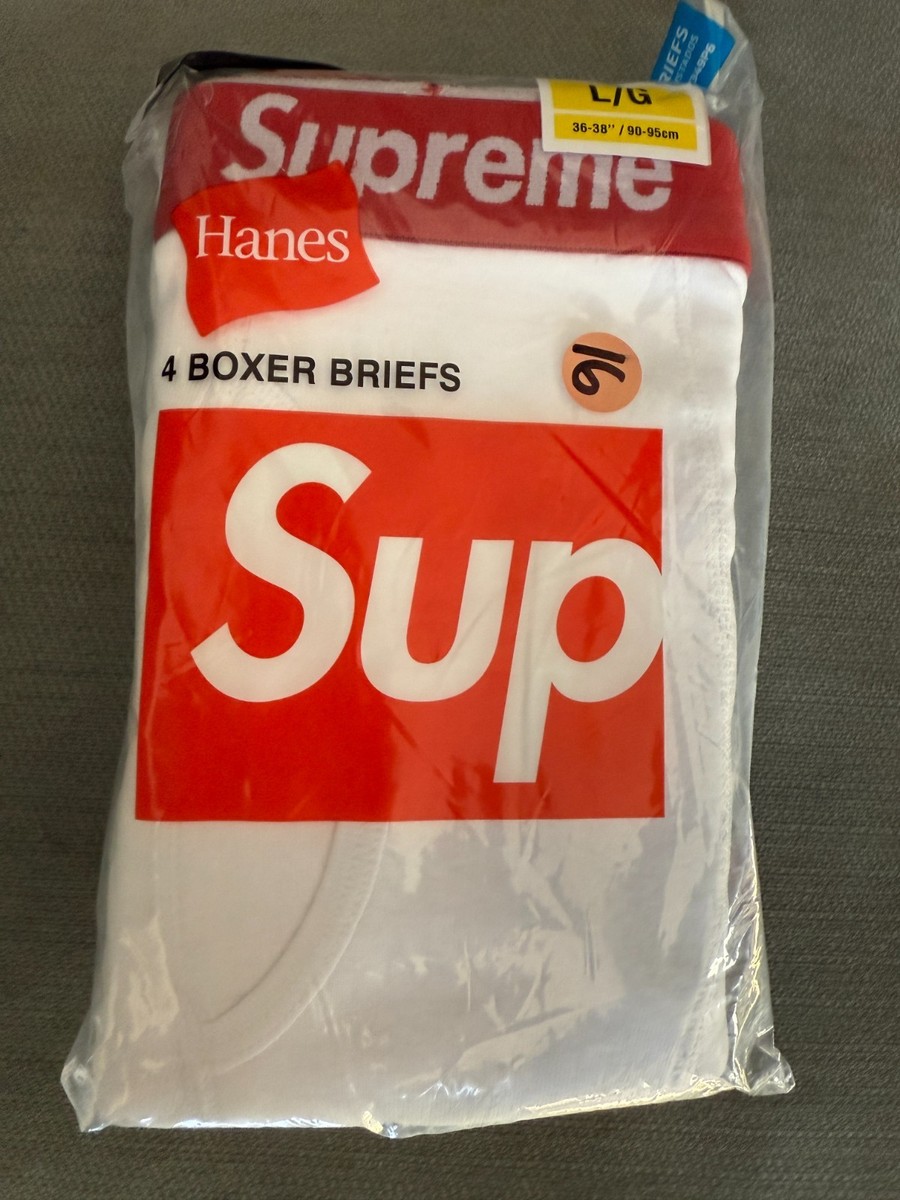 NEW Supreme Hanes Boxer Briefs WHITE 4-Pack 99HAA36B Men's L LARGE