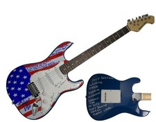 The Beach Boys Brian Wilson + Autographed Surfin USA Flag Guitar w Lyrics ACOA B