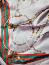 SCARF 36 x 36" EQUESTRIAN Pattern PALE PINK poly silk ORNAMENTS NEW
