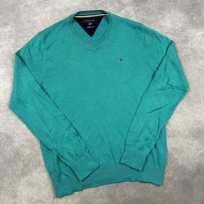 Tommy Hilfiger Size M Pullover V Neck Sweater Türkis Vintage