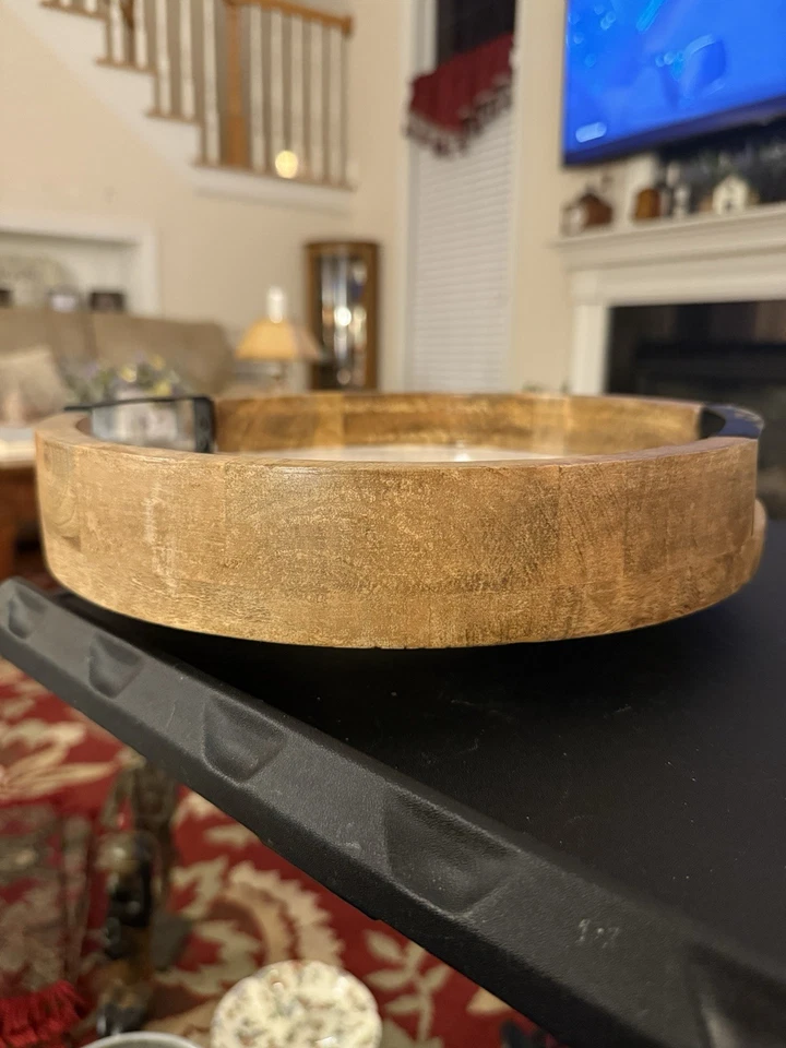 K50-Wood Lazy Susan With Moroccan Blue And White Inlay 11.5” Dia. - Image 3 of 3