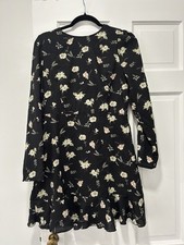 SHEIN Black and Cream Floral dress long sleeves small 