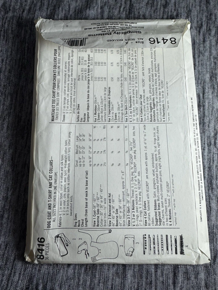 🌺 SIMPLICITY #8416 - SUPER CUTE CATWEAR - DOGWEAR - COATS & COLLARS PATTERN FF - Image 3 of 4