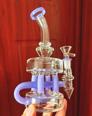 lavende Stereo Multiple pipes bong recyclin Helix rig Bubbler Glass Water Hookah