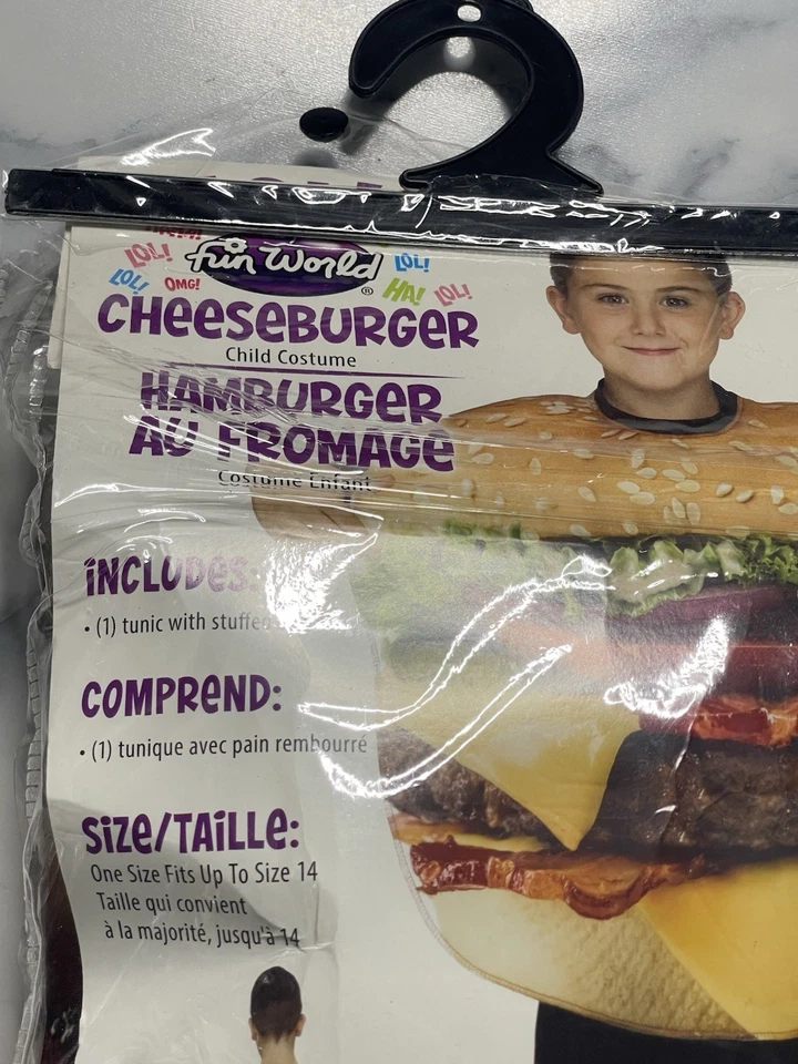 Fantasia Cheeseburger Infantil Tamanho Único Compatível com Até 14 Túnica Estampada em Todos os Lados Nova Com Etiqueta - Imagem 3 de 3