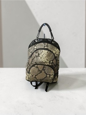 Patricia Nash Python Print Leather Alencon Backpack Purse Black Cream Mini Bag